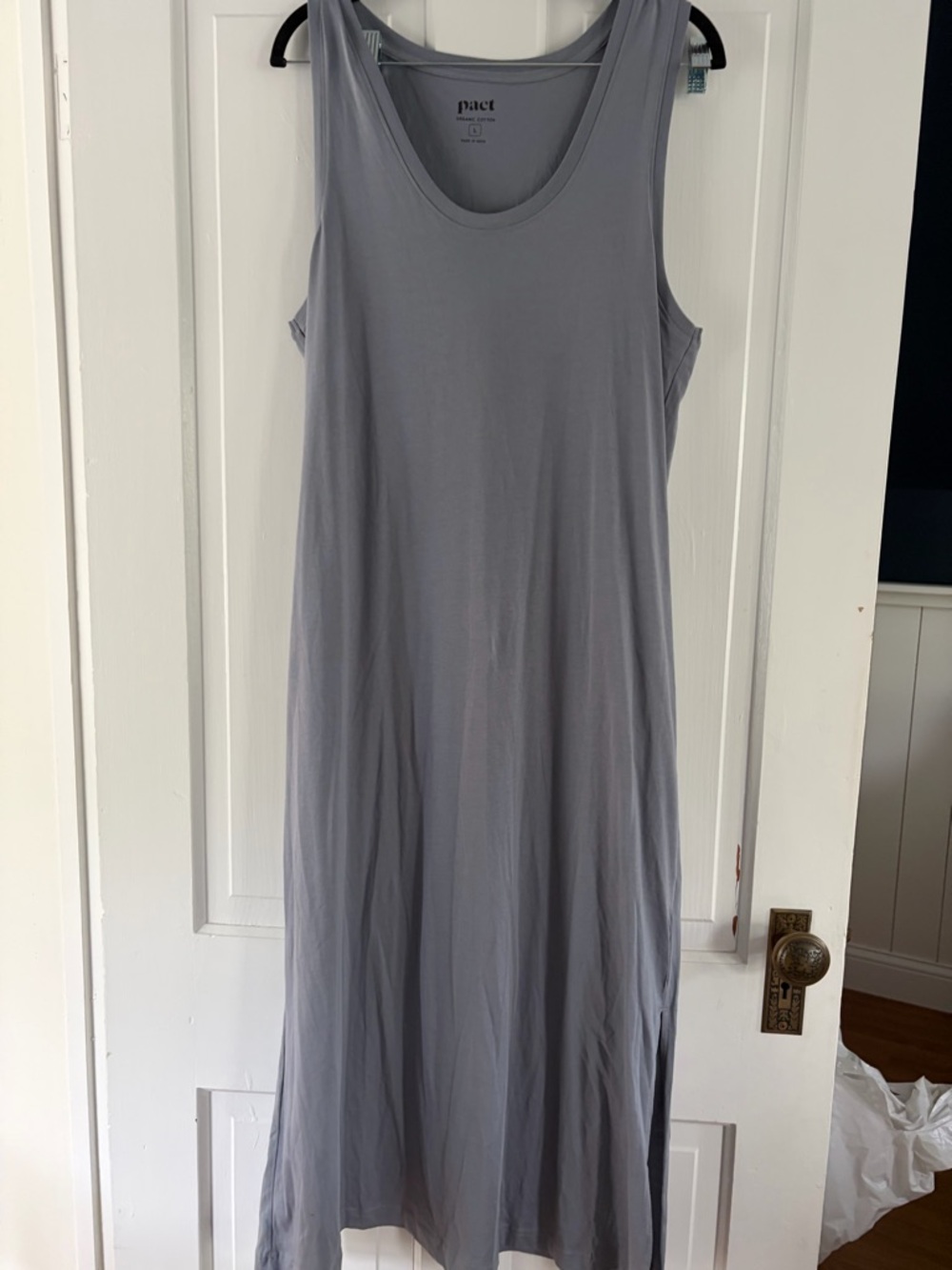 Pact Women's Sleeveless Tank Dress in Light Blue/Gray L